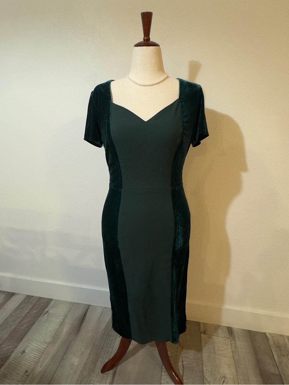 Collectif Deep Green Velvet Paneled Midi Dress
